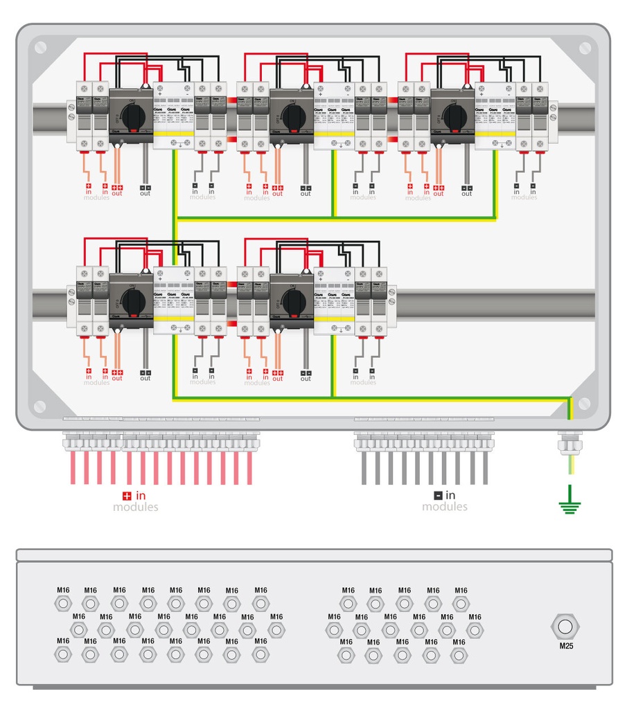 CAJA CONEXIÓN PV - 2 STRINGS x MPPT 1000V 25A FUS15A 5MPPT SALIDAS INDIVIDUALES GAVE