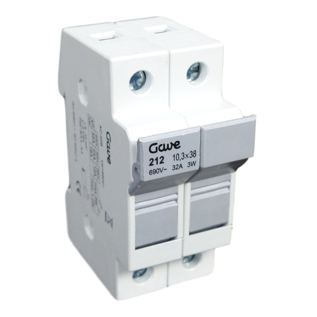 PORTAFUSIBLE GAVE 10X38 2P 32A.CARRIL DIN