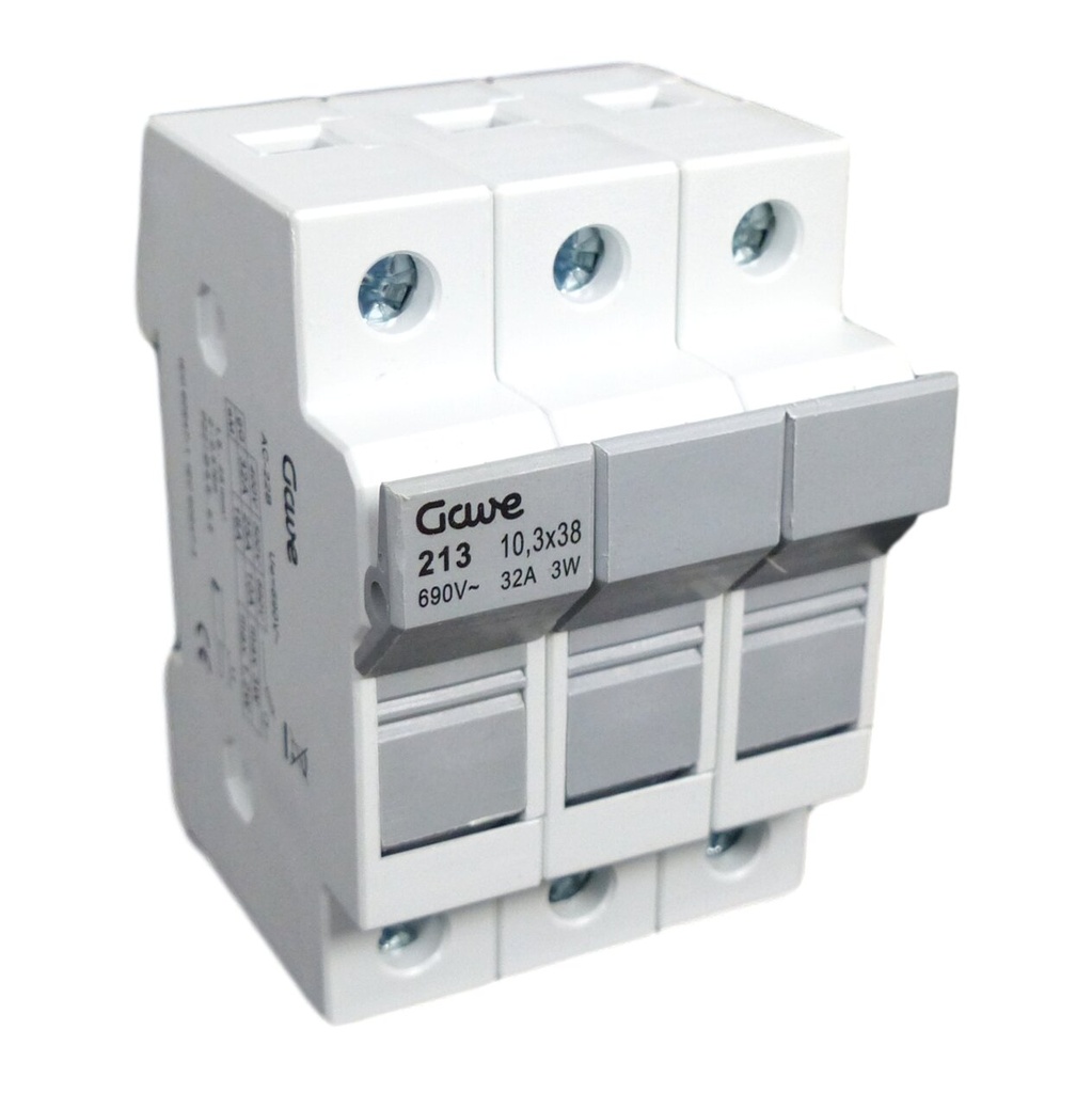 PORTAFUSIBLE GAVE 10X38 3P 32A.CARRIL DIN