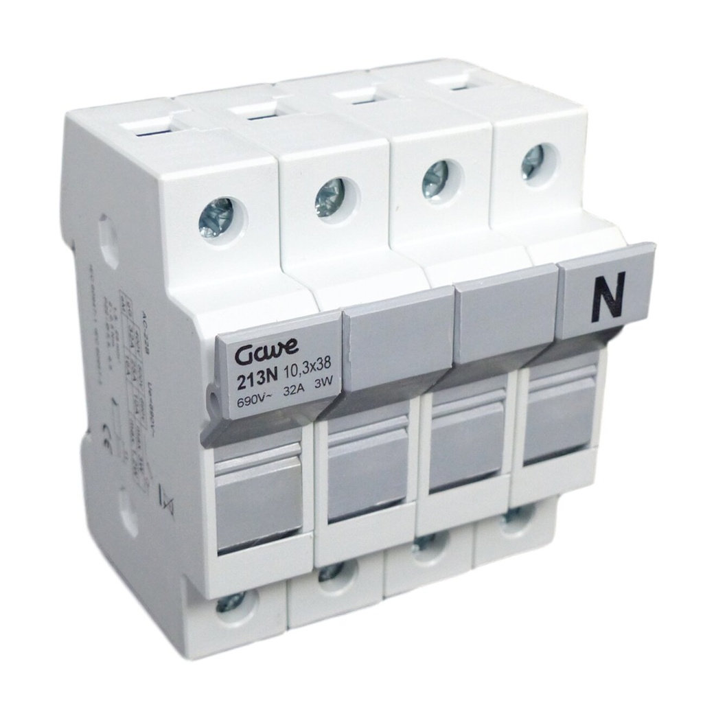 PORTAFUSIBLE GAVE 10X38 3P+N 32A.CARRIL DIN