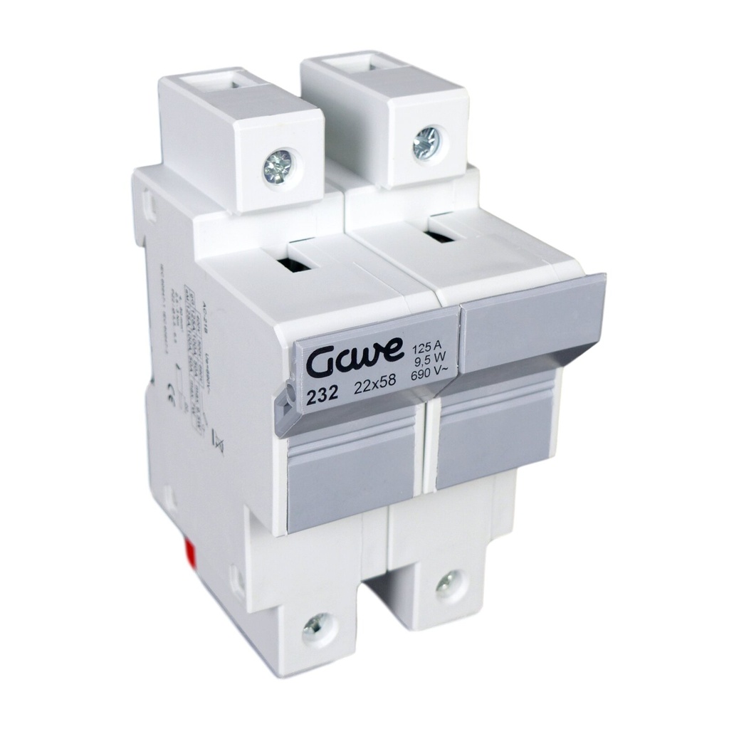 PORTAFUSIBLE GAVE 22X58 2P 100A.RAIL DIN