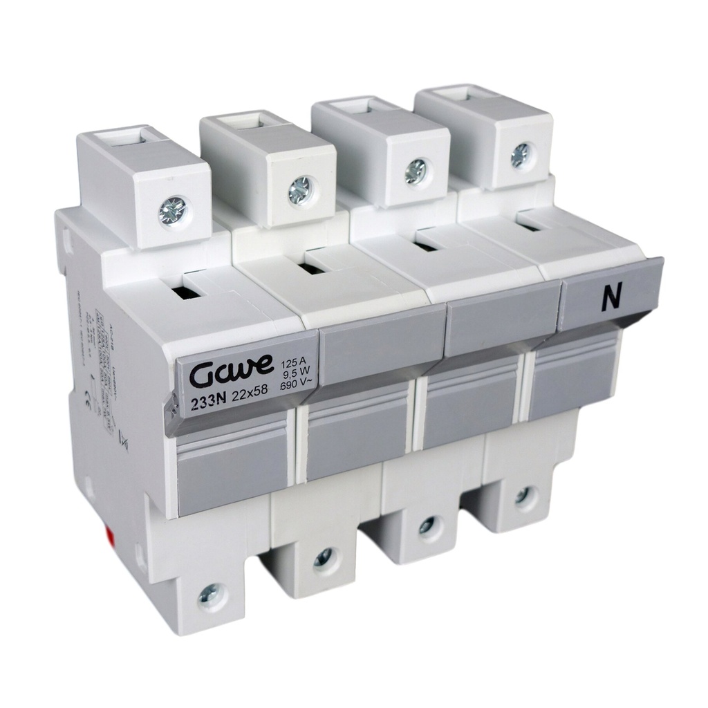 PORTAFUSIBLE GAVE 22X58 3P+N 100A.RAIL DIN