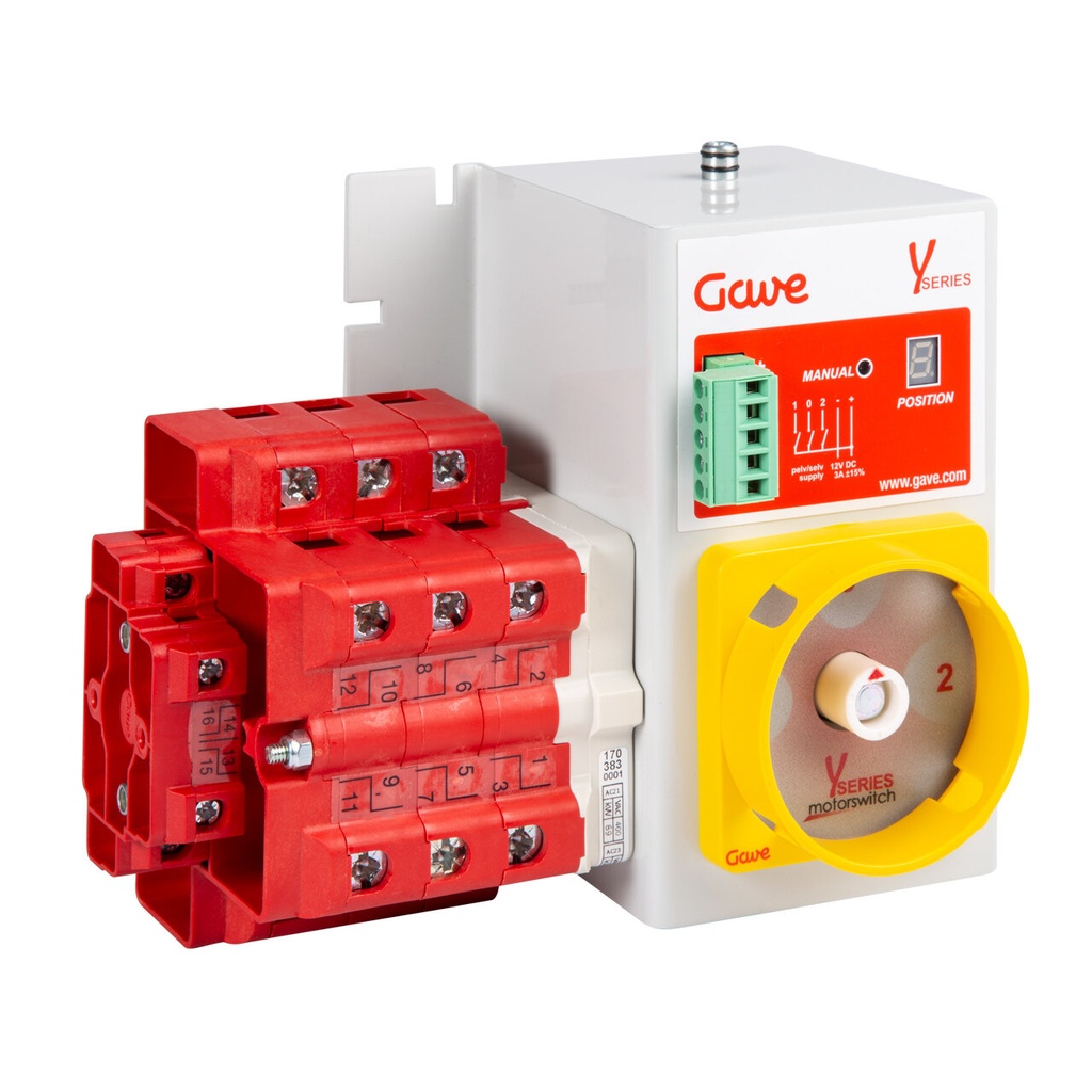 CONMUTADOR  MOTORIZADO ENTRADA INFERIOR 1-0-2 3P 200A. 12V DC GAVE