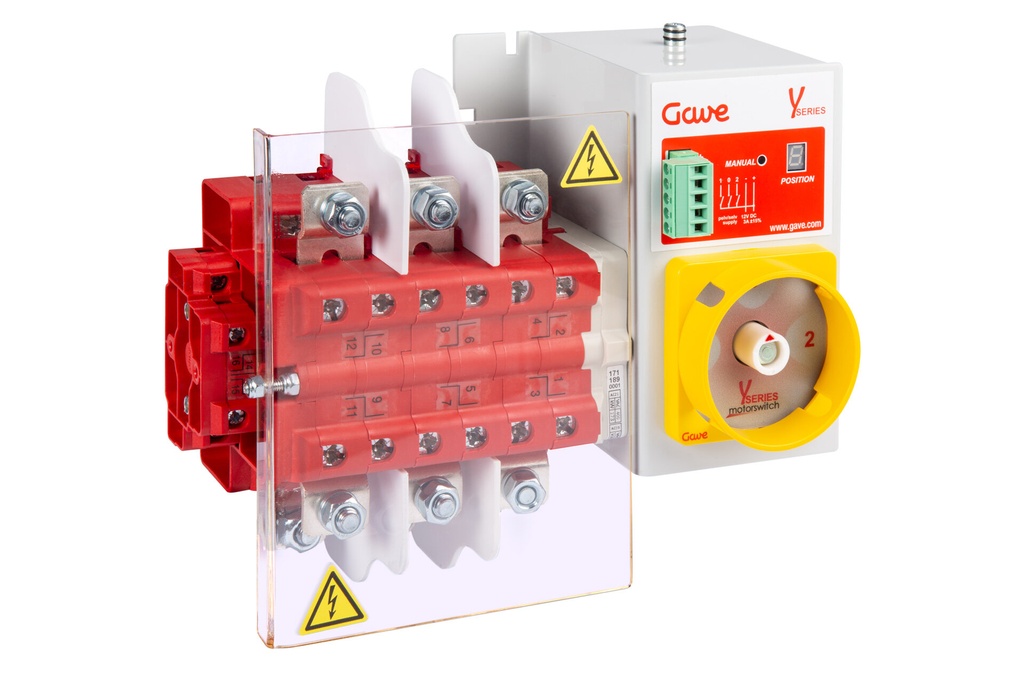 CONMUTADOR  MOTORIZADO ENTRADA SUPERIOR 1-0-2 3P 200A. 12V DC GAVE